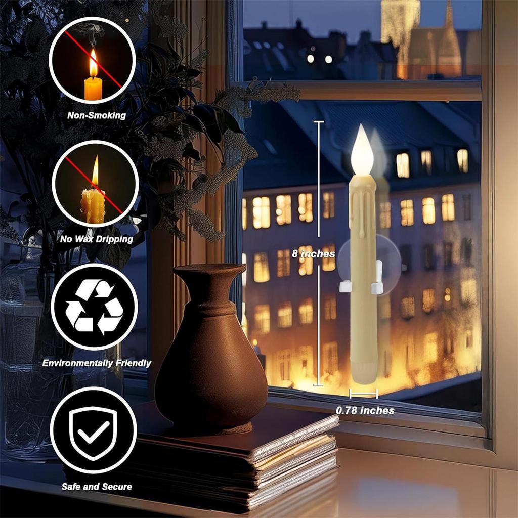 4PCS Window Candles LED Dusk To Dawn Window Candles With Sensor Flickering Flameless Battery Lamp with Suction Cup