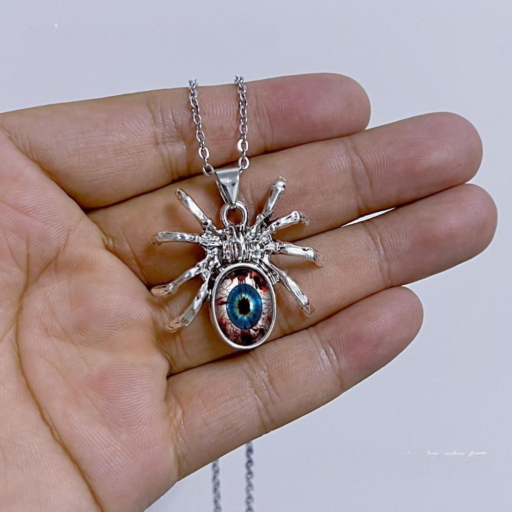 Personality Gothic Spider Colorful Glass Eyeball Pendant Necklace for Women Hallowmas Hip-hop Punk Jewelry Accessories Gifts