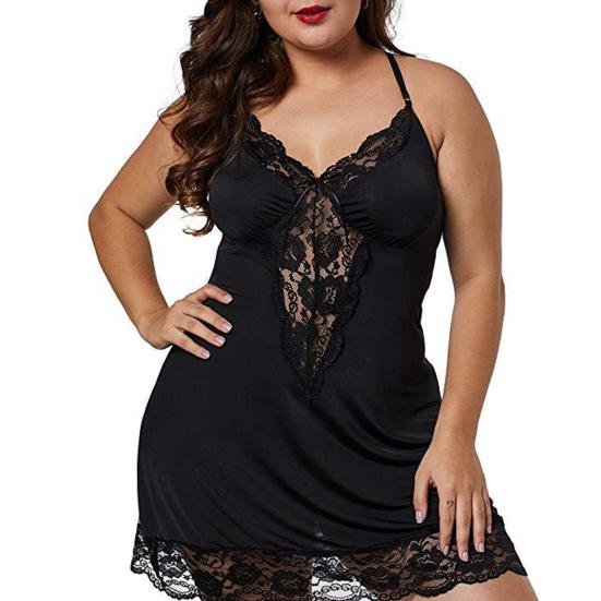 Underwear Dress Lace Plus Size Patchwork V Neck Night Dress for Bedroom