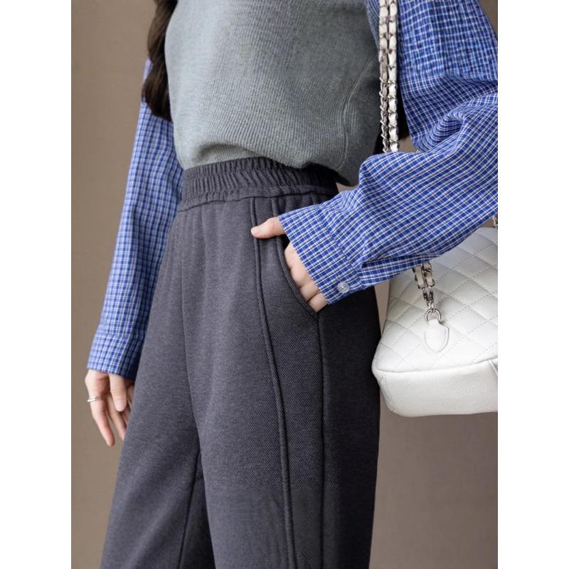 Toamnă Iarnă Talie Elastică Solid Catifea Cald Pantaloni Creion Femei Largi Casual Potrivit cu Orice Pantaloni de Trening