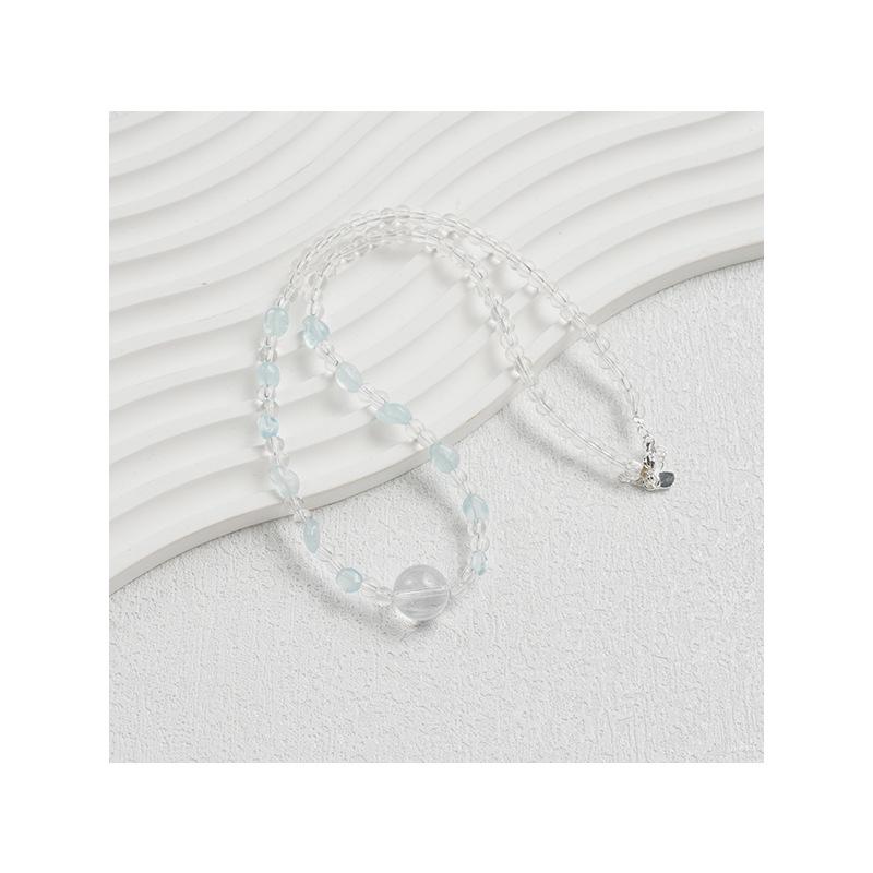 Elegante Damen Aquamarin Chalcedon & Weißkristall Choker Halskette