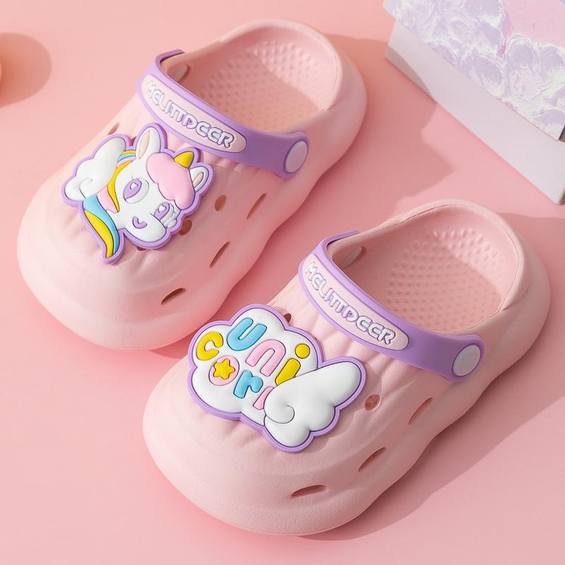 

New students summer soft-soled children s cool slippers outdoor beach indoor girls hole shoes non-slip 18-19 [normal size] рожевий