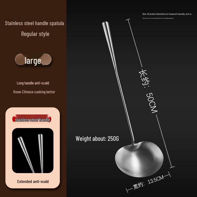 Stainless Steel Long-Handle Frying Spatula Set, Anti-Scald Wok Utensils for Stir-Fry.