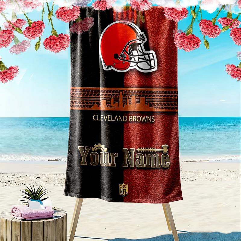 Name Custom Cleveland Browns Print Beach Towel, Large Soft Quick Dry Towel for Beach Camping Swimming