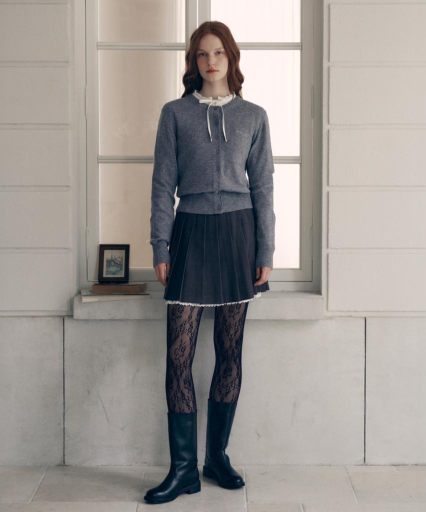Lora Lora Lace Pointed Pleats Mini Skirt Gray