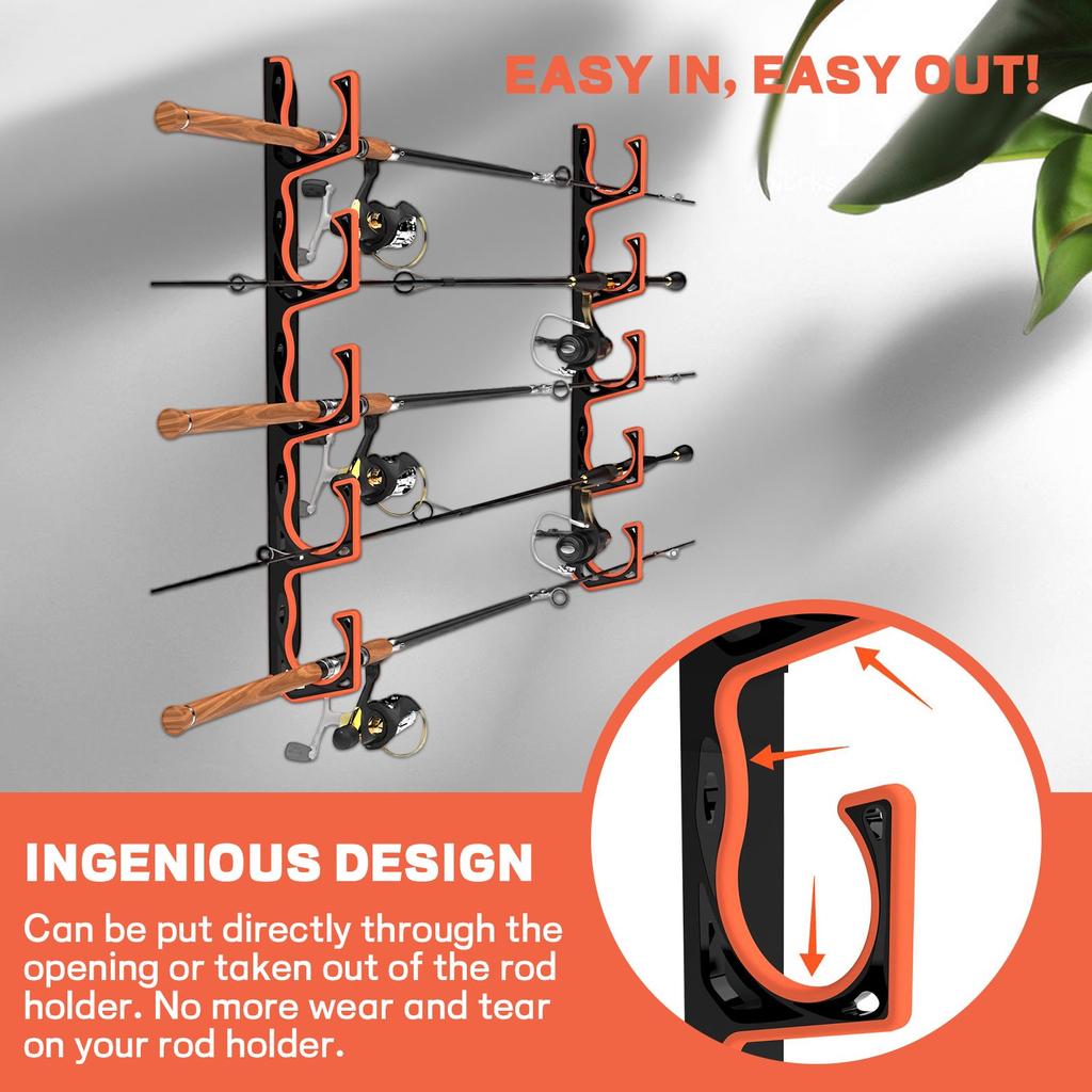 H5 Wall Or Ceiling Mounted Fishing Rod Rack With Soft Protective Pads, Fishing Rod Storage Box
