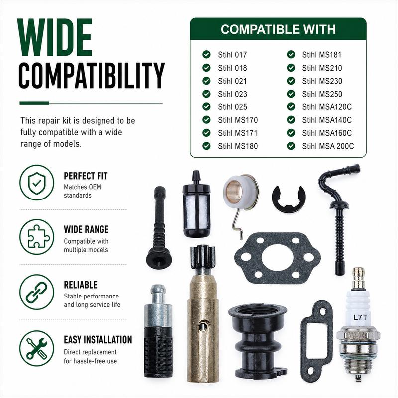 Chaaw Repair Kit Replaces 11231412200 1123640320 For Stihl 021 023 025 MS210 MS230 MS250 MS170 MS180 MS181 MS171 E-Clip
