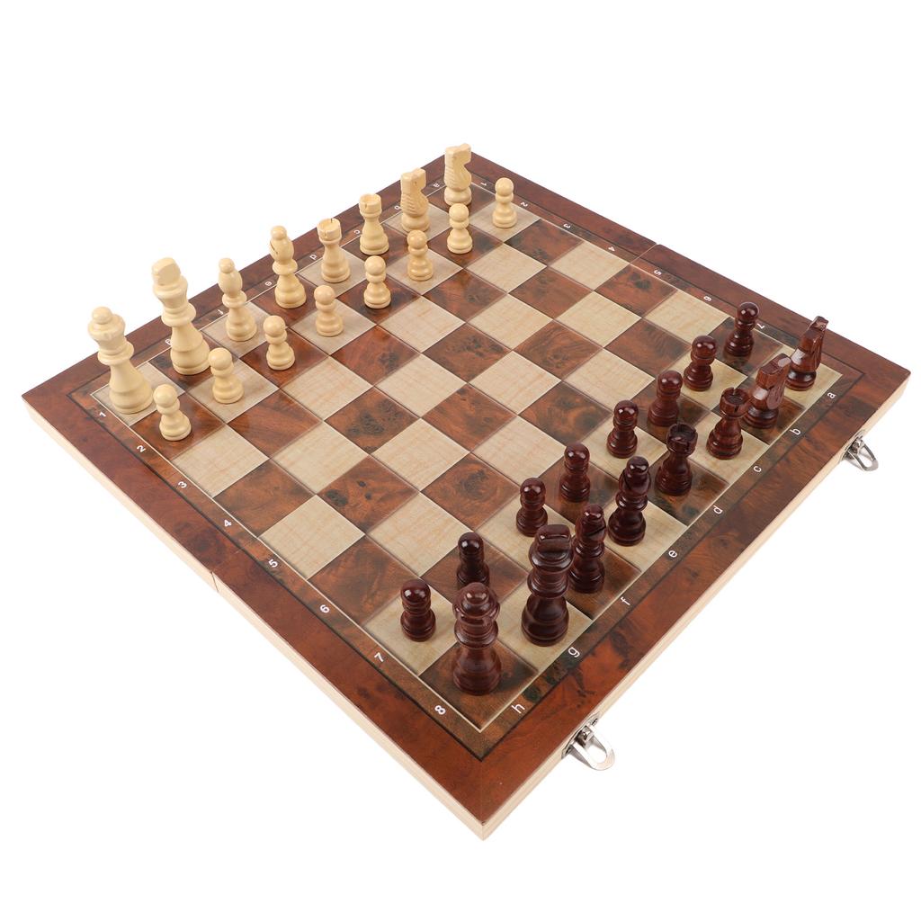 3 In 1 Wooden Chess Checkers Set Portable Chess Checkers Game Set with Wooden Folding Board for