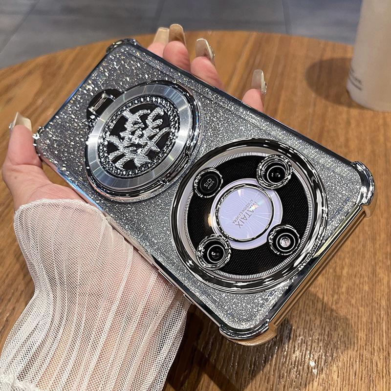 Applicable to Honor X70 mobile phone case rotating + bracket with lens film Honor X60Pro anti-drop soft case protective case