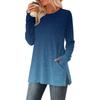 Women's Gradient Printed Round-neck Long-sleeved Top With Pockets And Side Slits