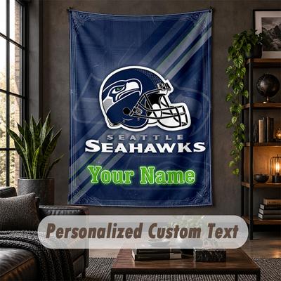 Personalized Wall Tapestry,Seattle Seahawks Custom Text, Soft Fabric Wall Art For Indoor Decoration