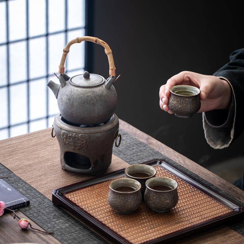 1 piece/1 set, antique ceramic teapot, alcohol lamp, ceramic heating base, tea making set, indoor fireplace stove, outdoor teapo