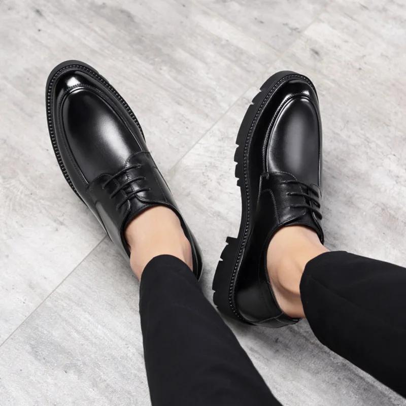 Fashion Brand Genuine Leather Sneakers Men Elevator Shoes Platform Heels 8/10cm Height Increase Heightening Shoes Man Dress Shoes