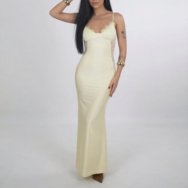 

Spring new, sexy and elegant lace splicing hollow slim dress 3XL білий