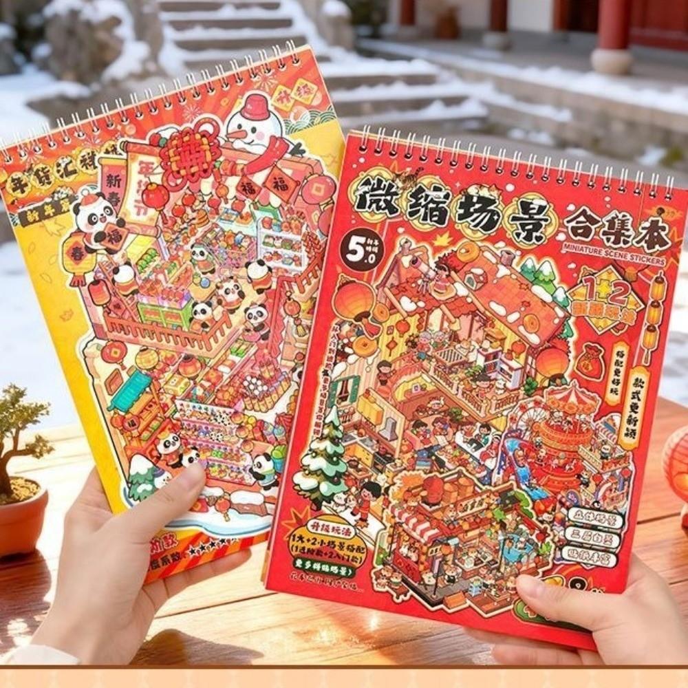 Trendy New Year Theme 3D Miniature Stickers Die Cut PET Cabin Scene Sticker 8 Scene 20 Sheets Landscape Stickers Holiday Gift