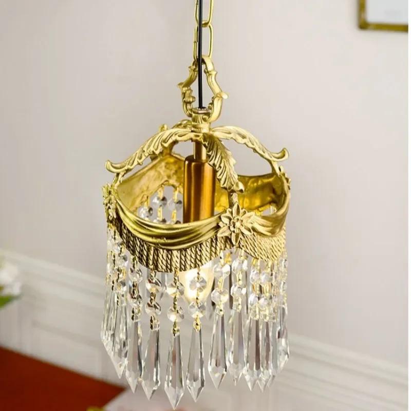 European  Luxury Brass Restaurant Chandelier French Classical Retro Bedroom Foyer Crystal Pendant Light