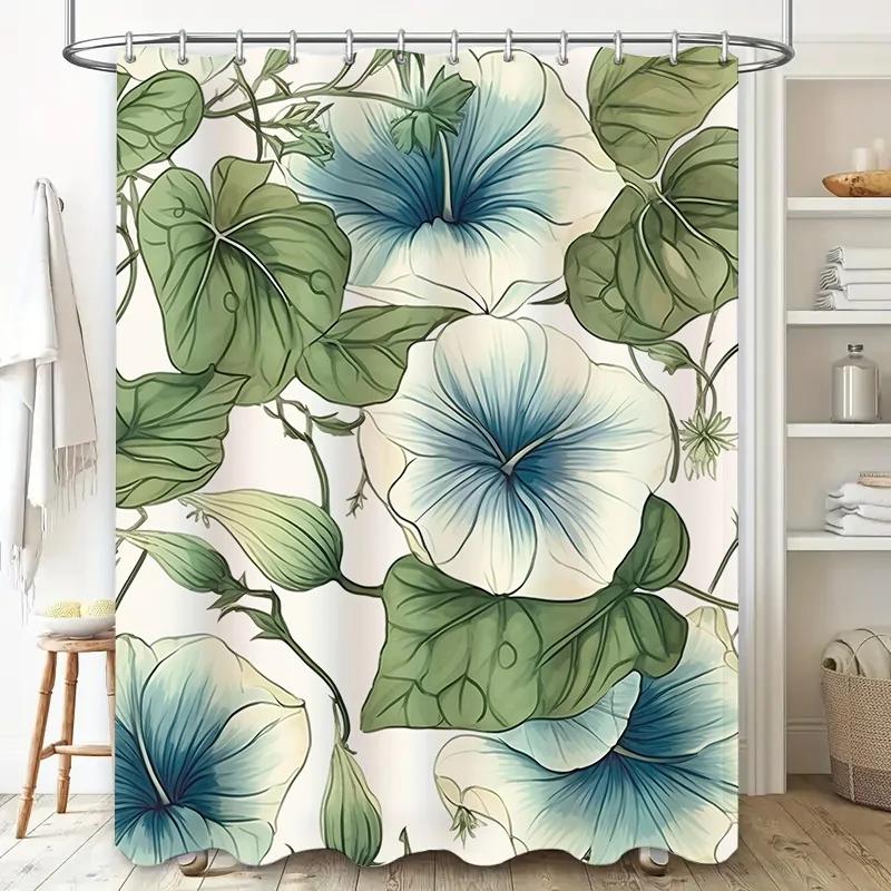 Blue Floral Shower Curtain Waterproof Fabric Decorative Bathrooms Bathroom Liner for Home Decoration in Bath Curtains from Home