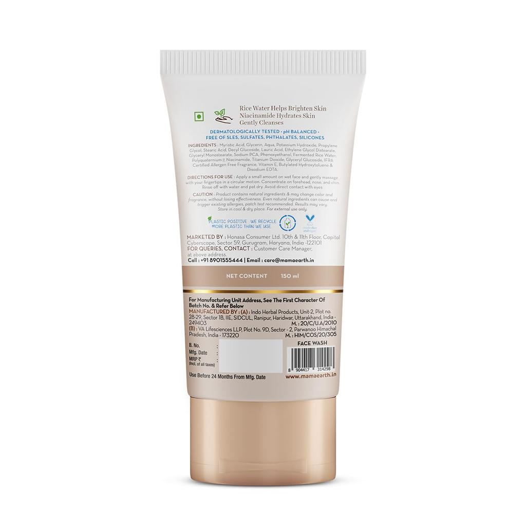 Mamaearth Rice Water Face Wash With Niacinamide 150ml For Glass Skin – Hydrating & Brightening Skincare For All Skin Types