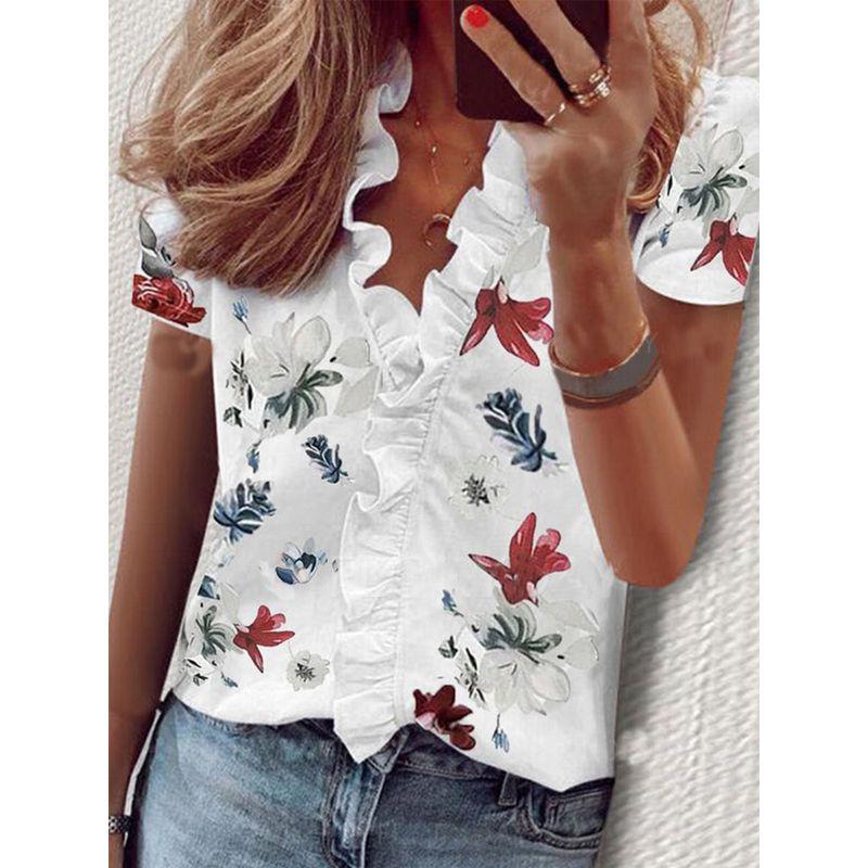 Long-Sleeved Ruffled Shirt for Women Long Sleeves Ruffles V-neck Shirt Shirt