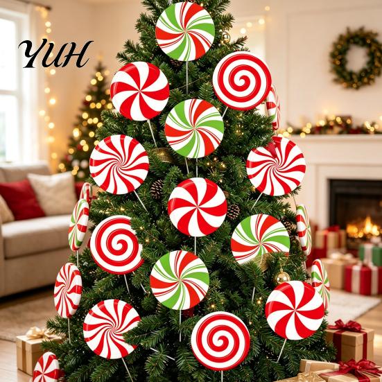 Weather Resistant Christmas Lawn Art 12Pcs Candy Yard Stakes, Hollow Board Garden Decor with Metal Spikes, Easy Install Signs Red White Green Outdoor