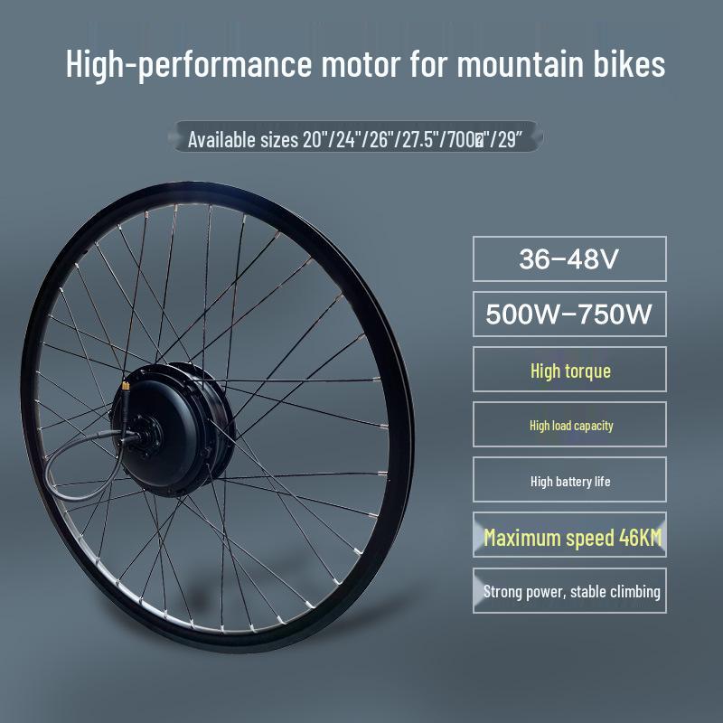 48V Electric Pedal Assist Mountain Bike Conversion Kit, 500W/750W Rear Drive, High-Speed Climbing Motor