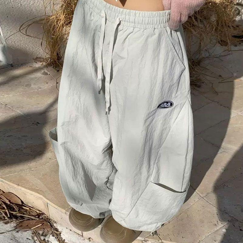 Oversize Kargo Paraşüt Pantolon Kadın Japon Stili Geniş Paça Jogger Hippie Bol Vintage Eşofman Altı Pantolon
