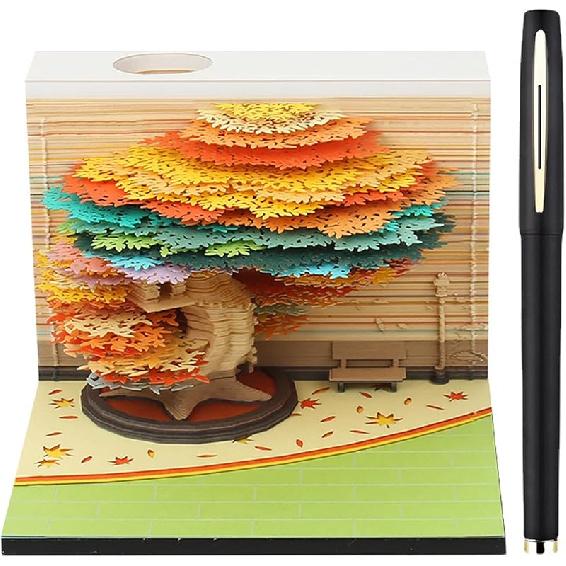 3D Desk Calendar 2025,Time Piece Calendar 2025,Tear-Away 3D Paper Art Notepad w LED Lights,Creative 3D Memo Artsy Pad Calendar, DIY Paper Carving