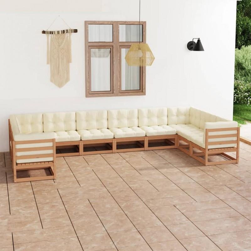 Day and Night - Day and Night Garden Furniture Set 10 Pieces Honey Brown Pine Wood Cushions
