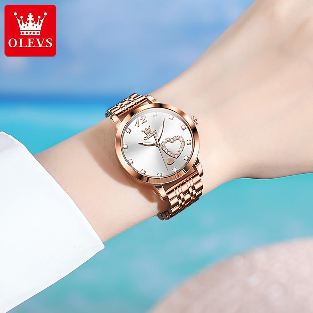 OLEVS Women Watch Luxury Brand Elegant Diamond Heart Design Waterproof Luminous Quartz Watch Dress Women Watch