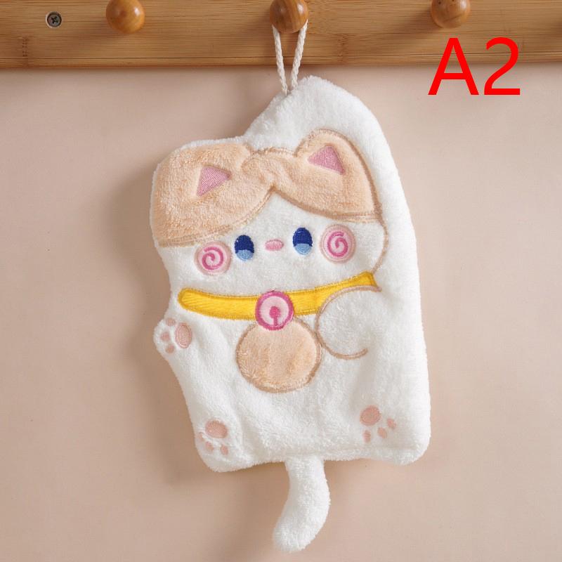 Cute Cat Hand Towel Quick Dry Kitchen Cleaning Wipes Coral Velvet Cartoon Absorbent Hanging Towel Bathroom Accessories