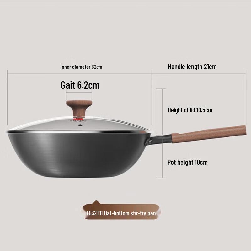 Sanhe 32cm Uncoated Fine Iron Flat Bottom Wok