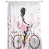 Butterfly Girl Bicycle Flower Pink White Chiffon Sheer Curtains for Living Room Bedroom Decoration Window Voiles Tulle Curtain