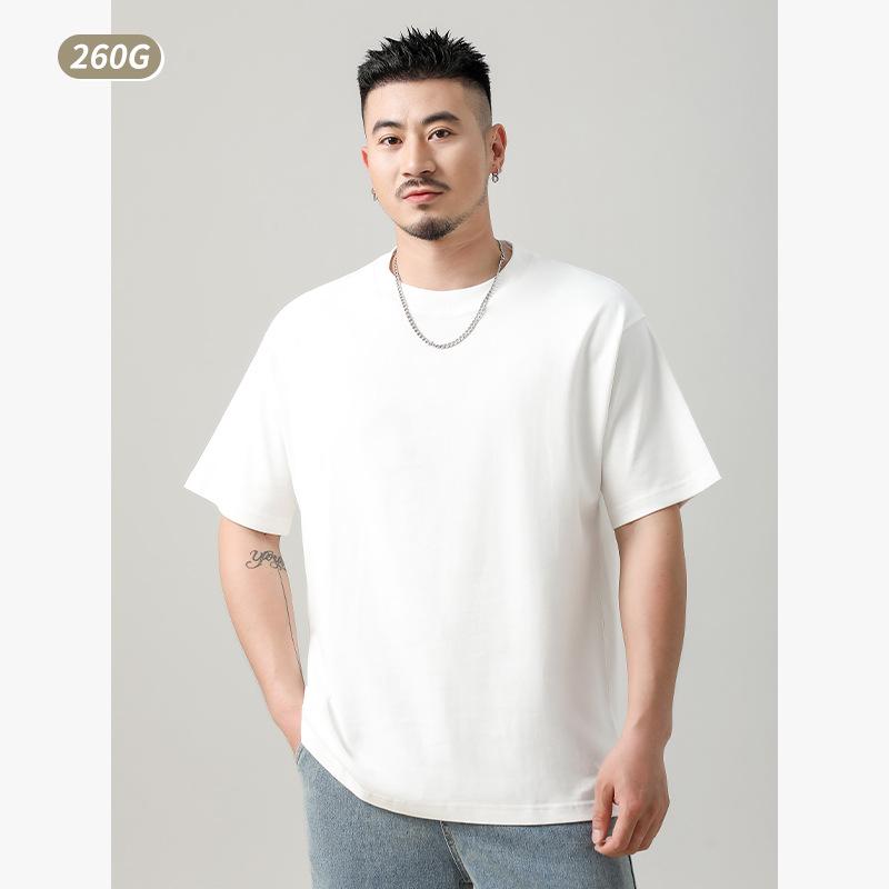 

Футболка большого размера из чистого хлопка плотностью 260 г, однотонная, с маленьким воротником, для мужчин и пар 3XL (90~100 kg) белый