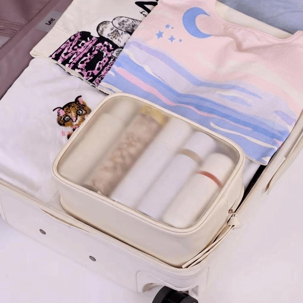 Zipper Makeup Storage Bag PU Toiletry Organizer Simple Transparent Cosmetic Bag  Ladies