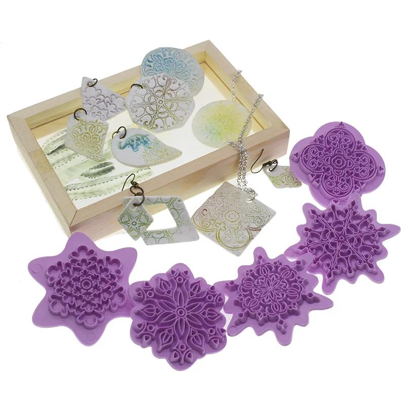 5pcs/set Mandala Lace Pattern Emboss Stamp Polymer Clay Earring Texture Soap Pottery Ceramic Impression Dotting Tools Art Hobby