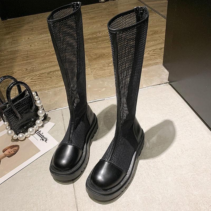 

New white boots women s summer thin breathable mesh hollow knight boots small inner heightening thick bottom mesh 35 чорний