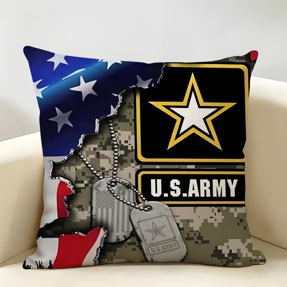 Emblem Usa Fire Police Military Cushion Cover Natural Linen Organic Fabric DoubleSided Printing Room Sofa Decor Pillow Case