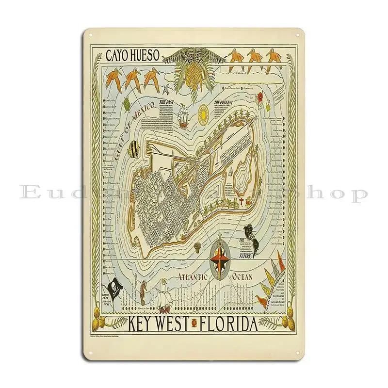 Retro Cayo Hueso Key West Florida Metal Sign Designing Plaques Character Wall Decor Decoration Tin Sign Poster 20x30cm(7.8x11.8inch)