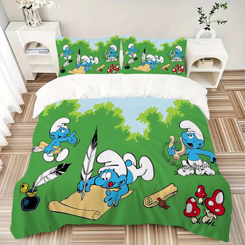 Smurfs Forest Print 3Pcs Bedding Setduvet Cover With 2 Bedropillowcase Home Birthday Gift