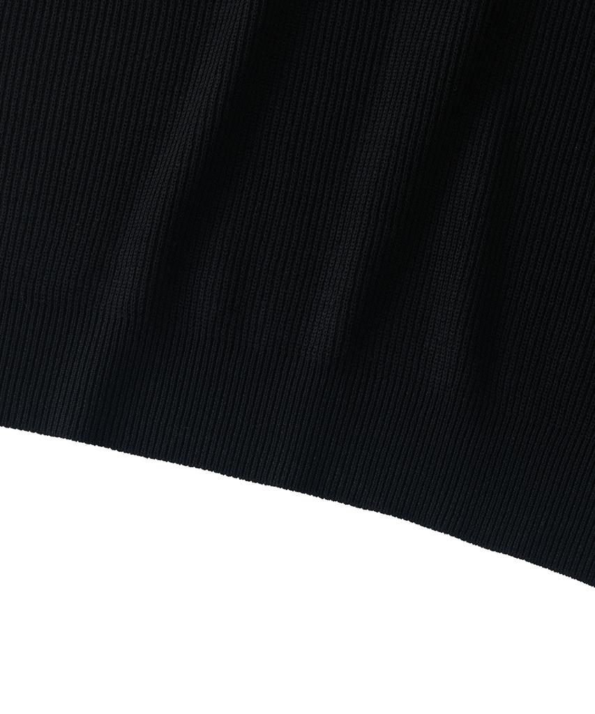 ANALOG MOOD Hacci Button-Up Collar Short Sleeve Knit (Black)