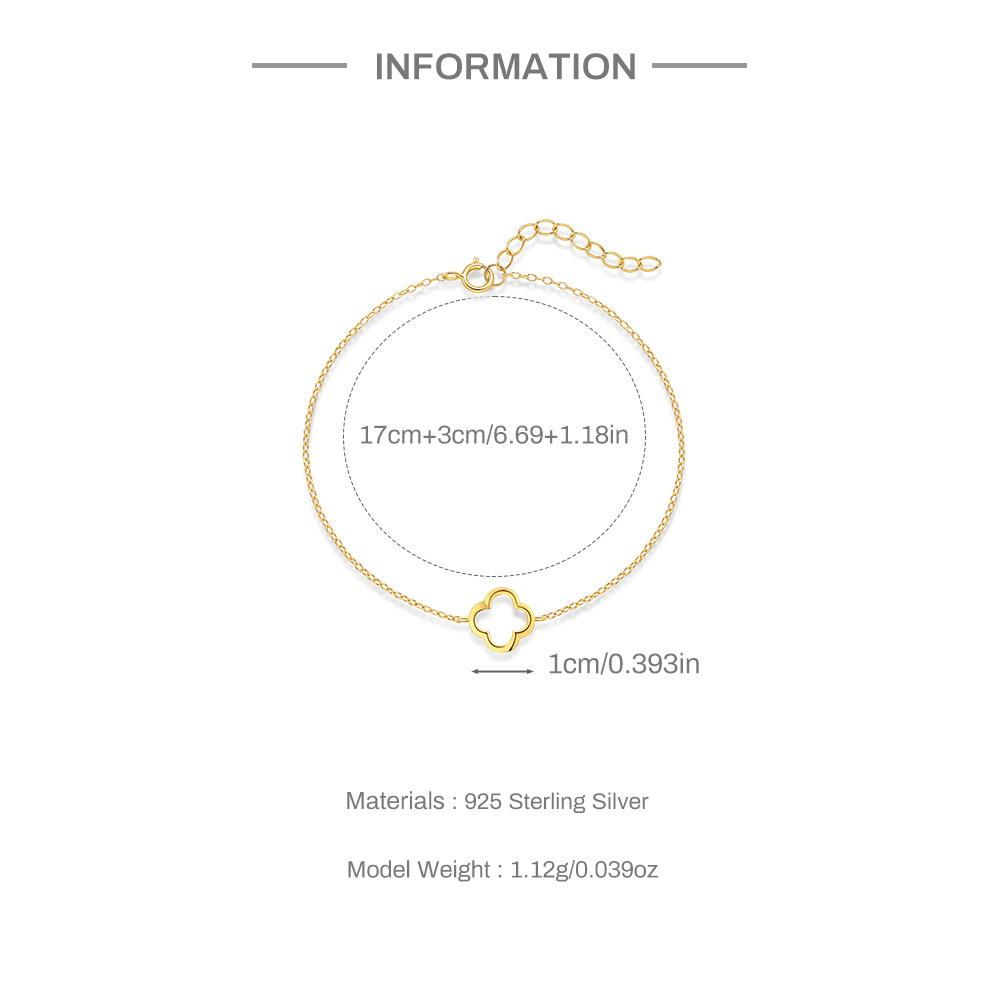 S925 Sterling Silver Ins Style Fashion Simple Jewelry Gold Niche High-End Hollow Four-Leaf Clover Women'S Hand