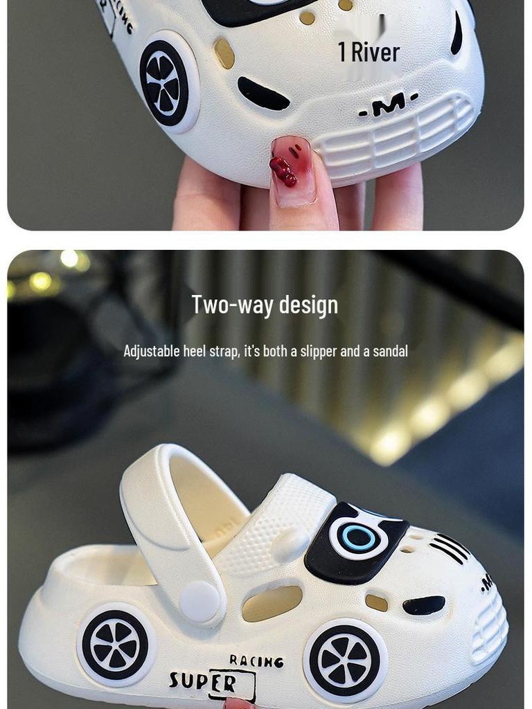 Sandalias de Verano para Niños con Dibujos Animados, Suela Suave Antideslizante - Cerradas para Interior/Exterior, Diseño de Coche