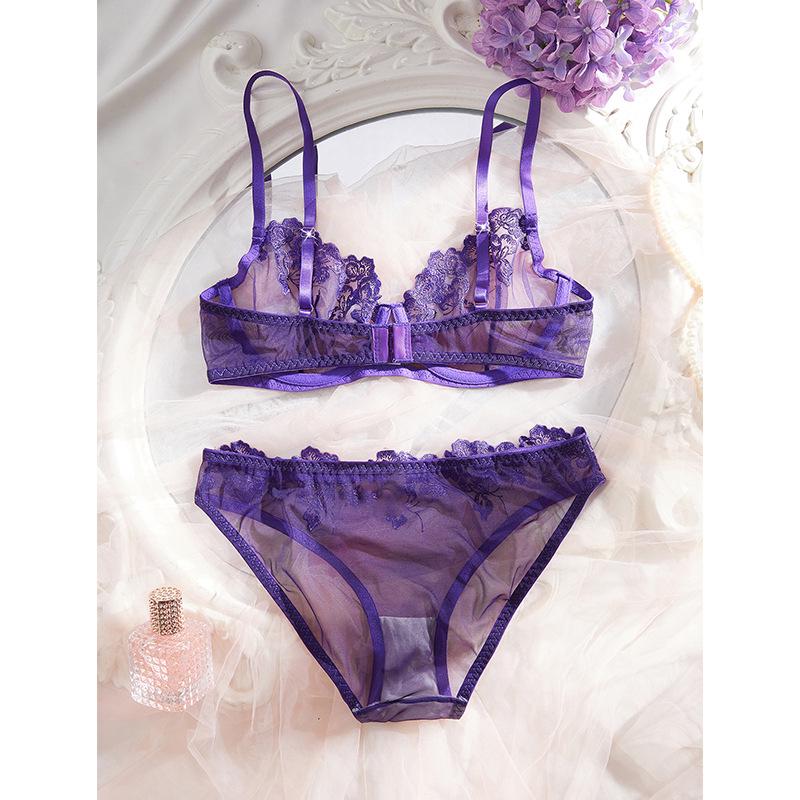 French Purple Lace Embroidery Two-Piece Bra Set