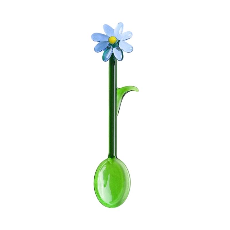 

Transparent Glass Stirring Spoon With Elegant Flower Head Colored Stirrer For Coffee Tea Cocktails Head Resistant