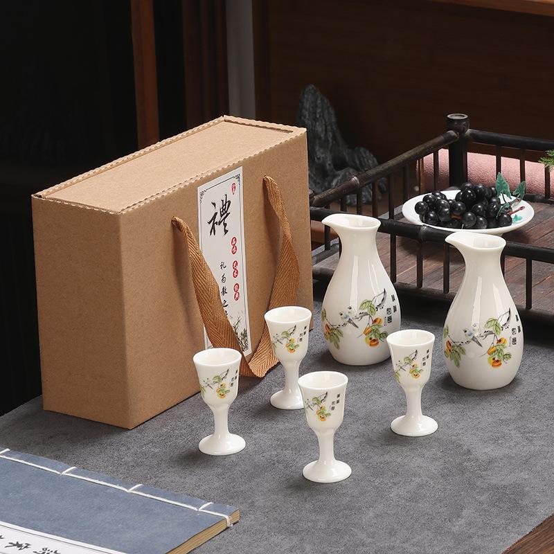 Japanese Sake Set Ceramic Traditional Ceramic Four Sake Cups Two Pots Baijiu Dispenser Party Restaurant Set In Gift Box 2025 New