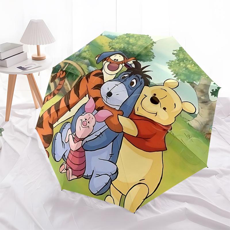 Ombrello da Viaggio a Tema Winnie the Pooh e Amici - 8 Stecche, Apertura e Chiusura Automatiche, Design Pieghevole Portatile, Ombrello Compatto ed Elegante
