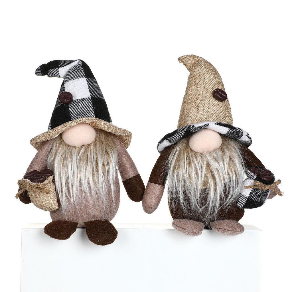 New Year Gnome Ornament: Faceless Doll Holding Coffee Beans with Rudolph Design