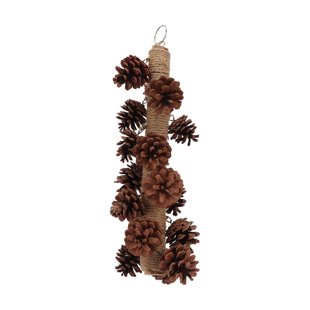 Birds Bite Toy Wooden Pine Cone Hanging Parrots Beak Grinding Toy with Metal Hook for Cage40cm