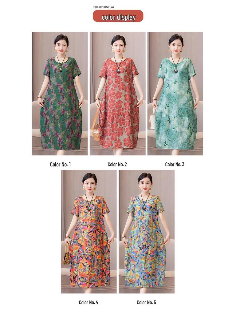 Dam Plus Size Sommar Bomull Linne Smickrande Midi Klänning - Trendig, Smickrande och Lös Passform