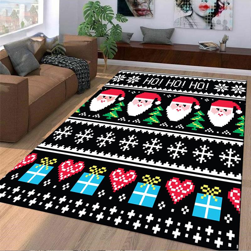 Christmas Themed Carpet with Santa, Snowflakes, Gifts and Hearts Suitable for use as an anti-slip for living room bedroom sofas
